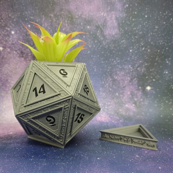 D20 Dice Planter: Silver Sanctuary for Your Plants
