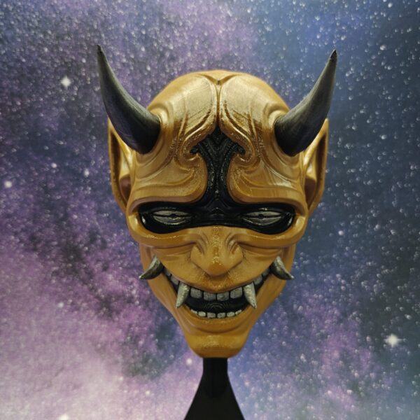 Hand-Painted Oni Wall Sculpture in Mustard & Silver