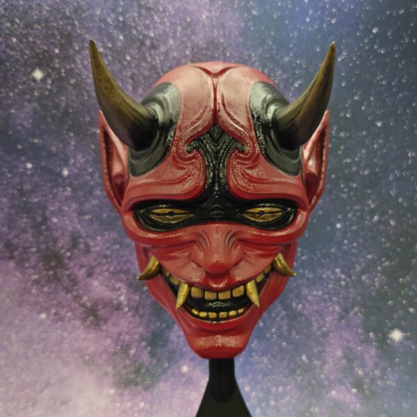 Hand-Painted Oni Wall Sculpture - Striking Red & Gold Art