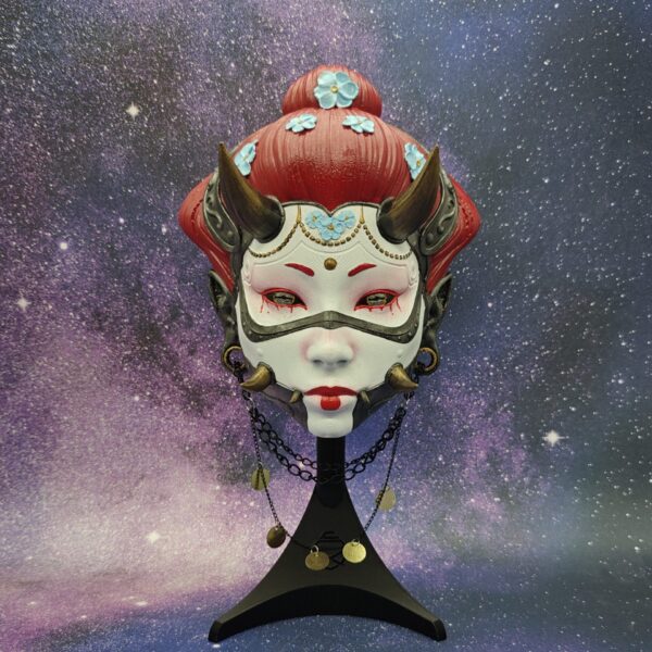 Hand Painted Namanari Hannya Wall Sculpture – Red Accents