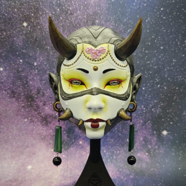 Hand Painted Chunari Hannya Wall Sculpture – Jade Earrings